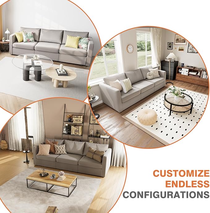 Sweetcrispy Convertible Modular Sectional Sofa, 3 Seat Sectional Couches for Living Room, Basic Shape Modern Fabric Modular Sofa Sleeper with Double Chaise for Home, Apartment, Dorm, Grey - LeafyLoom