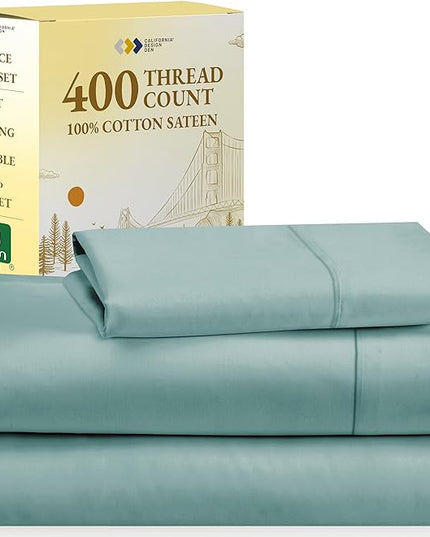 California Design Den Softest 100% Cotton Sheets, Twin XL Sheets Set, 3 Pieces, 400 Thread Count Sateen, Bedding for Dorm Rooms & Adults, Deep Pocket Sheets, Cooling Sheets (Teal) - LeafyLoom