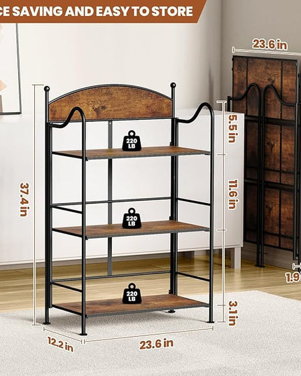 Folding Bookshelf No Assembly, 3 Shelf Black Folding Bookcase,Industrial Small Metal Corner Display Book Shelf with Storage Shelves for Bedroom,Living Room, Home Office Organization - LeafyLoom