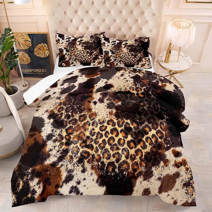 Tailor Shop Cow Print Comforter Sets for Boys Kids Teens,Leopard Comforter Set King Size Cow Print Bedding Sets,Leopard Print Comforter with 1 Comforter 2 Pillowcase… - LeafyLoom
