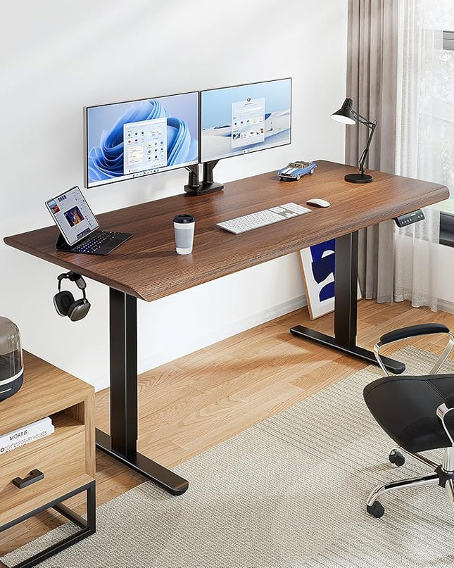 HUANUO 265 lbs Dual Motor Electric Standing Desk Frame, Thick T-Shaped Desk Legs Made of Automotive-Grade Steel, for Max 90″ x 31.5″ Desktop, Height Adjustable Desk Frame for Home Office, Frame Only - LeafyLoom