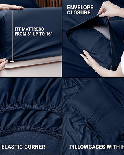 Utopia Bedding Twin XL Sheets - 3 Piece Bedding - Brushed Microfiber - Shrinkage and Fade Resistant - Easy Care (Twin XL Twin Extra Long Navy) - LeafyLoom