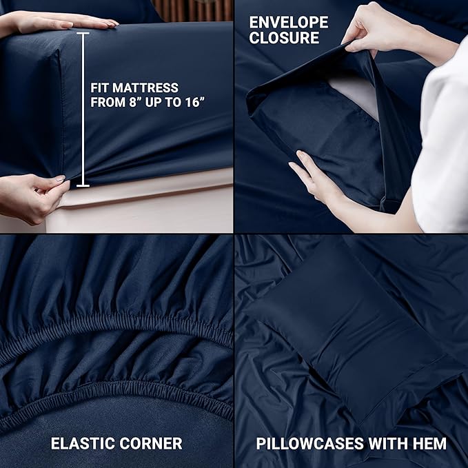 Utopia Bedding Twin Bed Sheets Set - 3 Piece Bedding - Brushed Microfiber - Shrinkage and Fade Resistant - Easy Care (Twin, Navy) - LeafyLoom