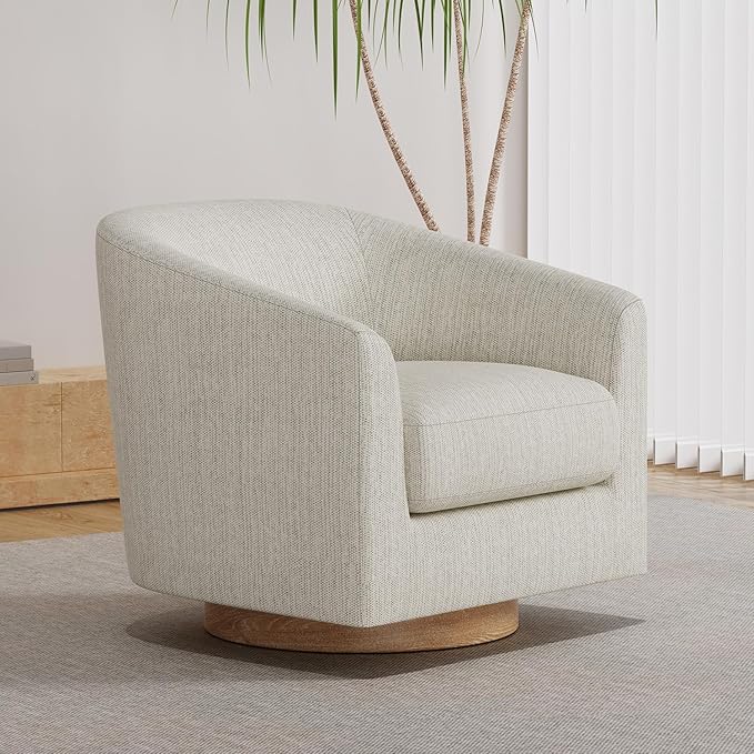 Sunny Heart Swivel Accent Chair, Fabric Swivel Barrel Chair, Swivel Club Chair with Wood Base, Modern Upholstered Armchair, Cozy Chairs for Living Room, Bedroom, Reading - LeafyLoom