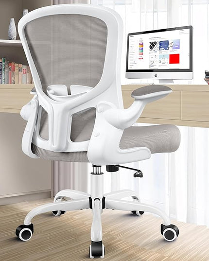 Ergonomic Office Chair, Lumbar Support Desk Chair with Flip-up Armrest and Breathable Mesh, Height Adjustable Swivel Office Chair LightGray - LeafyLoom