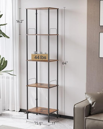 SUNMORY Display Shelf with Dimmable Lights, Lighted Display Cases for Collectibles, Adjustable Color Temperature and Brightness, Display Cabinet, Floor Lamp with Shelves, Home Decor, Rustic Brown - LeafyLoom