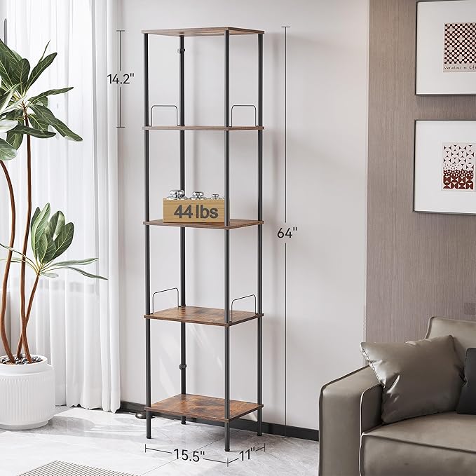 SUNMORY Display Shelf with Dimmable Lights, Lighted Display Cases for Collectibles, Adjustable Color Temperature and Brightness, Display Cabinet, Floor Lamp with Shelves, Home Decor, Rustic Brown - LeafyLoom