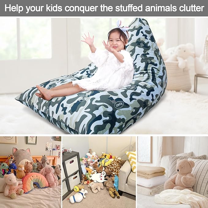 Jorbest Stuffed Animal Storage, Soccer Stuffed Animal Bean Bag Storage, Bean Bag Chair Cover for Kids, Luxury Velvet Stuffie Seat - Cover ONLY (200L/52 Gal) - LeafyLoom
