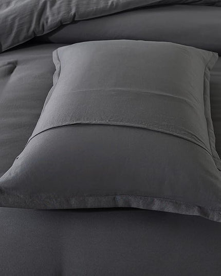 Dark Gray Comforter Set Full, Solid Grey Down Alternative Bedding Comforter Set, Breathable Fluffy Microfiber Comforter Full Size (79"x90") for All Seasons with Pillowcase - LeafyLoom