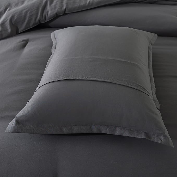 Dark Gray Comforter Set Full, Solid Grey Down Alternative Bedding Comforter Set, Breathable Fluffy Microfiber Comforter Full Size (79"x90") for All Seasons with Pillowcase - LeafyLoom
