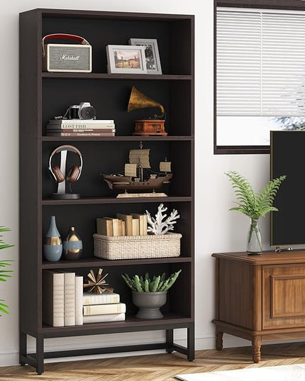 Tribesigns Tall Bookcase and Bookshelf, 70.8” Large Bookcases Organizer with 5-Tier Storage Shelves, Heavy Duty Free-Standing Library Bookshelf Shelving Unit for Living Room, Bedroom (Sandalwood) - LeafyLoom