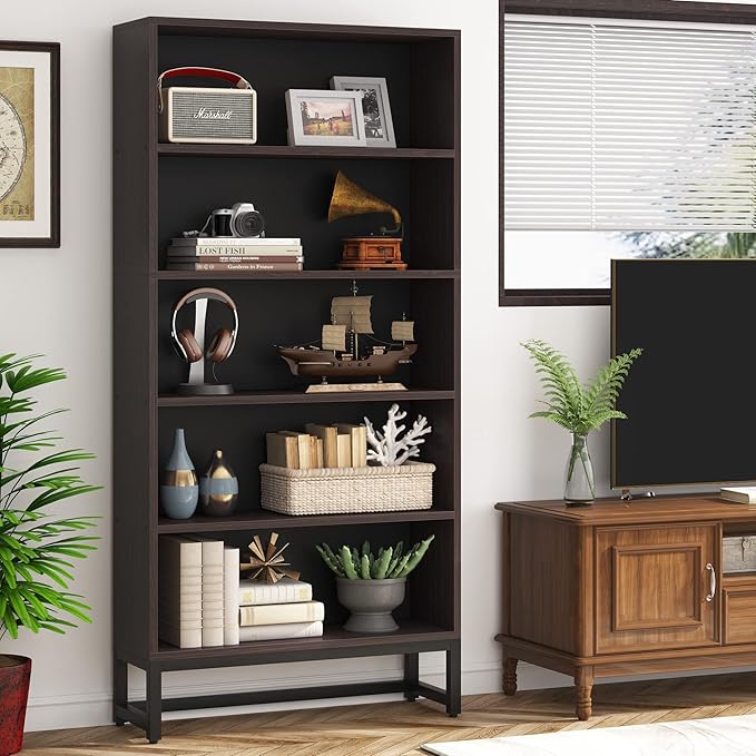 Tribesigns Tall Bookcase and Bookshelf, 70.8” Large Bookcases Organizer with 5-Tier Storage Shelves, Heavy Duty Free-Standing Library Bookshelf Shelving Unit for Living Room, Bedroom (Sandalwood) - LeafyLoom