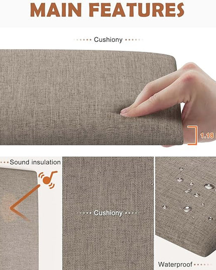 Upholstered Wall Mounted Headboard, 3D Soundproof Wall Panels Peel and Stick Headboard for Queen Size, Reusable and Removable Tufted Bed Headboard in Linen(9 Panels, 10" x 24") - LeafyLoom