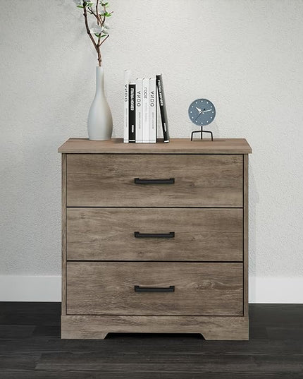 Prepac Three Drawer Nightstand, 16.25in x 27.5in x 26.75in, Rustic Brown - LeafyLoom