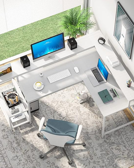 L-Shaped Computer Desk, White - LeafyLoom