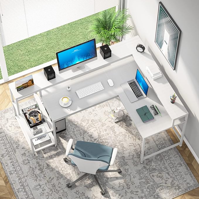 L-Shaped Computer Desk, White - LeafyLoom