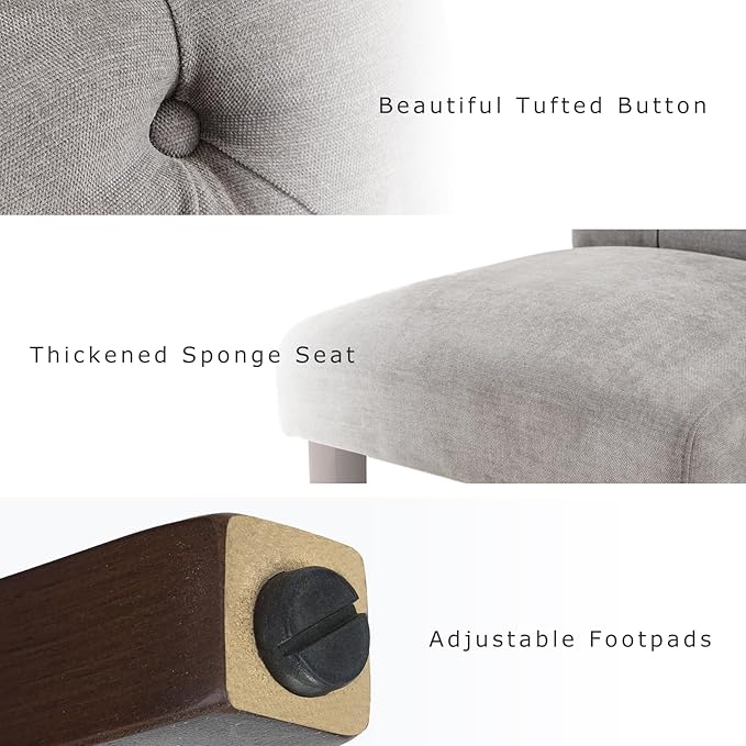 COLAMY Button Tufted Dining Chairs Set of 6, Parsons Upholstered Fabric Dining Room Chairs Kitchen Chairs with Wood Legs and Padded Seat, Light Grey - LeafyLoom