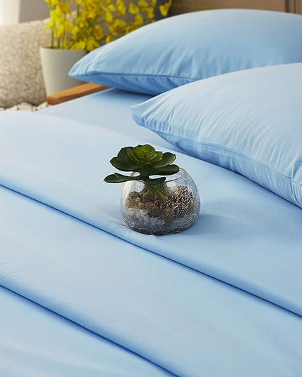SONORO KATE Bed Sheet Set Super Soft Microfiber 1800 Thread Count Luxury Egyptian Sheets 16-Inch Deep Pocket Wrinkle-4 Piece(Queen Lake Blue) - LeafyLoom