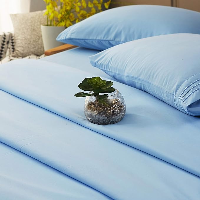 SONORO KATE Bed Sheet Set Super Soft Microfiber 1800 Thread Count Luxury Egyptian Sheets 16-Inch Deep Pocket Wrinkle-4 Piece(Queen Lake Blue) - LeafyLoom