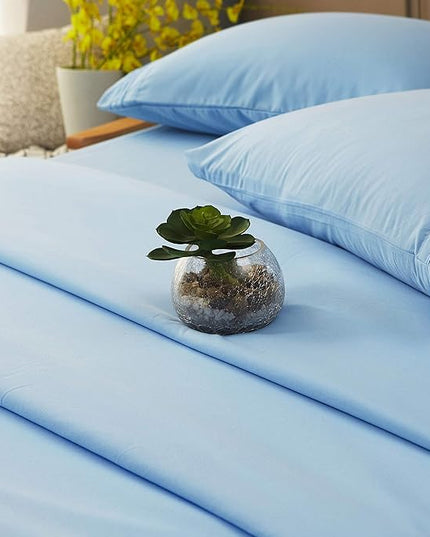 SONORO KATE Bed Sheet Set Super Soft Microfiber 1800 Thread Count Luxury Egyptian Sheets 18-Inch Deep Pocket Wrinkle-4 Piece(California King Lake Blue) - LeafyLoom