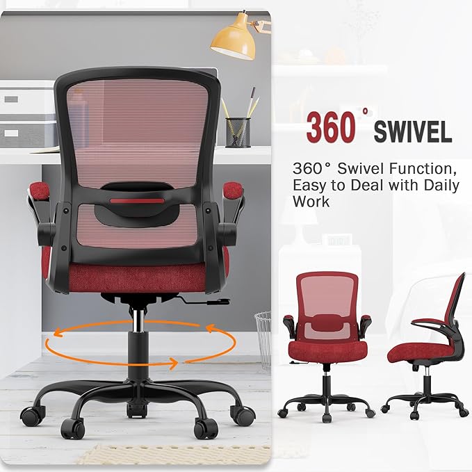 Office Chair, Ergonomic Desk Chair with Adjustable Lumbar Support, High Back Mesh Computer Chair with Flip-up Armrests-BIFMA Passed Task Chairs, Executive Chair for Home Office - LeafyLoom