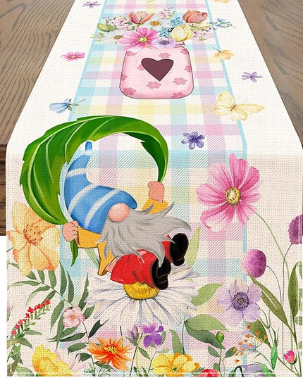 Spring Table Runner 72 Inches Long Spring Floral Flowers Table Runner Buffalo Plaid Check Decor for Kitchen Dining Table Home Party Decorations Unibyby