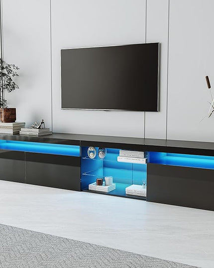 NicBex TV Stand for 100 Inch TV LED Gaming Entertainment Center Media Storage Console Table with 2 Glass Shelves and LED Color Changing Lights for Living Room,Bedroom,94.50 Inch,Black - LeafyLoom