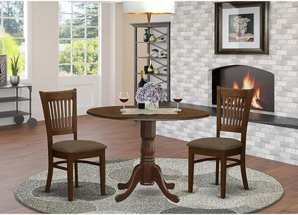 East West Furniture Dublin 3 Piece Kitchen Set Contains a Round Dining Room Table with Dropleaf and 2 Linen Fabric Upholstered Chairs, 42x42 Inch, DLVA3-ESP-C - LeafyLoom