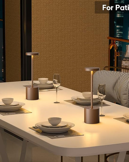 Cordless Table Lamp Rechargeable, 10.25in Portable Battery Operated Powered Desk Lamps 3 Colors Stepless Dimmable Night Lights for Outdoor Dining Restaurant Bar Garden Patio Living Room-Moka - LeafyLoom