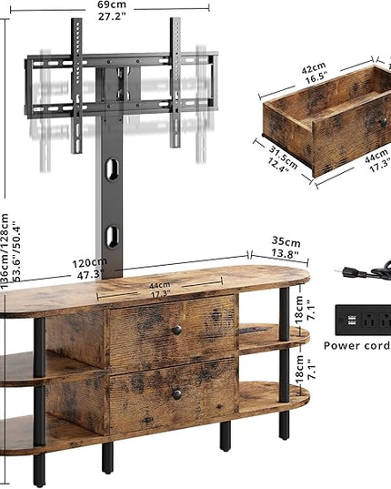 IRONCK TV Stand with Mount and Power Outlet 47", Swivel TV Stand Mount for 70+ inch TV, 3 Tiers TV Console with Drawers and Storage Shelves Entertainment Center - LeafyLoom