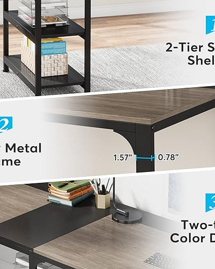 90.5 Inch Large Double Home Office Compuer Desk Two Person Study Table - LeafyLoom