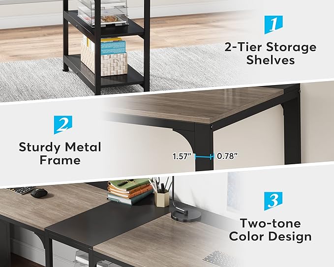 90.5 Inch Large Double Home Office Compuer Desk Two Person Study Table - LeafyLoom