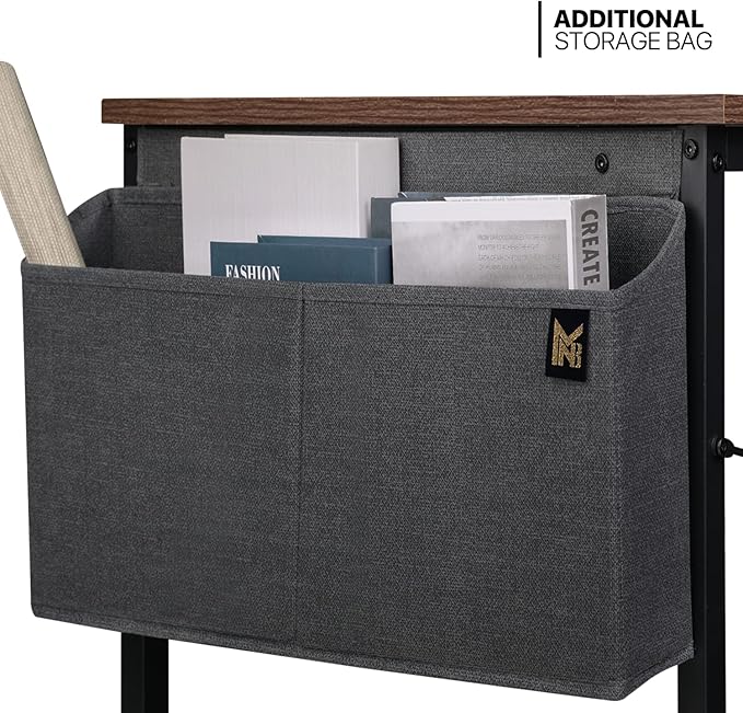 MoNiBloom 55 Inches Large Computer Desk with Storage Bag, Study Work Writing Table w/Metal Frame for Home Office, Walnut Color - LeafyLoom
