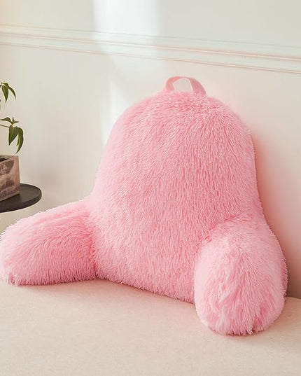 XeGe Faux Fur Reading Pillow Cover (No Filler), Fluffy Back Rest Pillow Case for Sitting in Bed, Adults Kids Girls Shaggy Sit Up Back Support Study Pillow Cover for Couch Chair Home Decoration, Pink - LeafyLoom