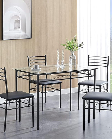 VECELO Dining Table with 4 Chairs [4 Placemats Included, Black, 43.3x27.5x30, 15.7x16.9x33.8 - LeafyLoom