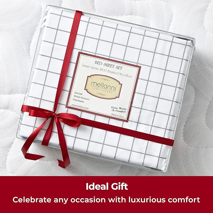 Mellanni Queen Sheets Set - 4 PC Iconic Collection Bedding Sheets & Pillowcases - Hotel Luxury, Extra Soft, Cooling Bed Sheets - Deep Pocket up to 16 inch (Queen, Windowpane Gray) - LeafyLoom