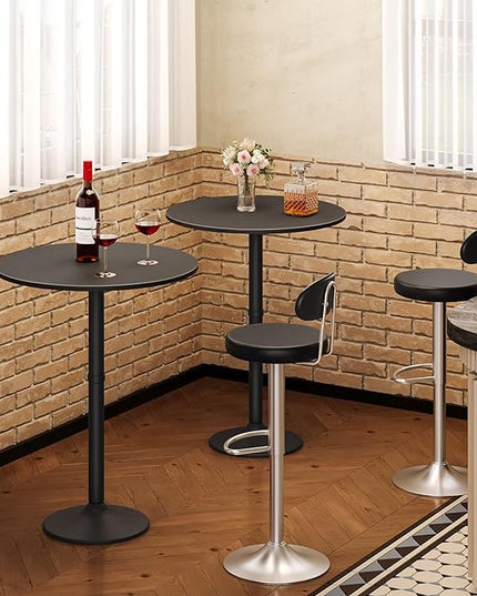 HOOBRO Round Bar Table, 35" Tall Pub Table, Cocktail Table with Base, Stable Counter Table with Non-Slip Base for Narrow Space, Bar Height Table for Kitchen, Easy to Assemble, Black BB57BT01 - LeafyLoom