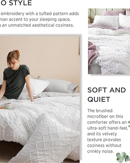 Bedsure King Size Comforter Set - Pink Clay Boho Comforter, Tufted Shabby Chic Bedding Comforter Set, 3 Pieces Vintage Farmhouse Bed Set for All Seasons, Fluffy Soft Bedding Set with 2 Pillow Shams - LeafyLoom