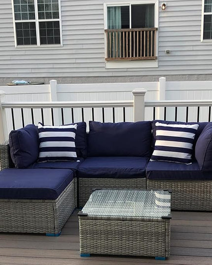 ClawsCover 9Pack Outdoor Seat and Back Cushions Replacement Covers Fit for 5 Pieces 4-Seater Wicker Rattan Patio Conversation Set Sectional Couch Furniture,Navy-Include Covers Only (Large) - LeafyLoom