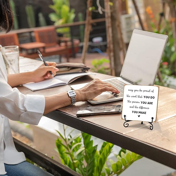 Home Office Desk Decor Wood Plaque with Stand, Coworker Gifts For Women Men Retirement Gifts Going Away Gift Leaving Gifts For Coworker Boss Leader Colleague Friends -A26 - LeafyLoom