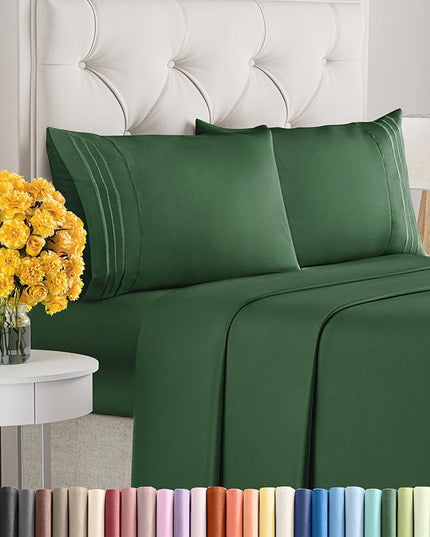 Cal King Size 4 Piece Sheet Set - Comfy Breathable & Cooling Sheets - Hotel Luxury Bed Sheets for Women & Men - Deep Pockets, Easy-Fit, Soft & Wrinkle Free Sheets - Emerald Green Oeko-Tex Bed Sheets - LeafyLoom