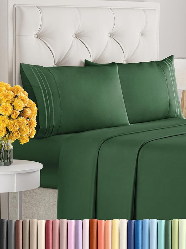 Cal King Size 4 Piece Sheet Set - Comfy Breathable & Cooling Sheets - Hotel Luxury Bed Sheets for Women & Men - Deep Pockets, Easy-Fit, Soft & Wrinkle Free Sheets - Emerald Green Oeko-Tex Bed Sheets - LeafyLoom