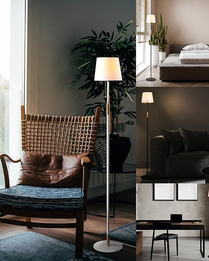 O'Bright Velum Floor Lamp - Elegant Linen Shade, Pull Chain Switch, Luxury Gold Handle, Modern Minimalist Design - Perfect for Living Room, Bedroom, Office - White - LeafyLoom