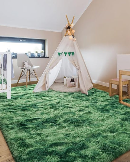 4x6 Large Area Rugs for Living Room, Super Soft Fluffy Modern Bedroom Rug, Tie-Dyed Green Indoor Shag Fuzzy Carpets for Girls Kids Nursery Room Home Decor - LeafyLoom