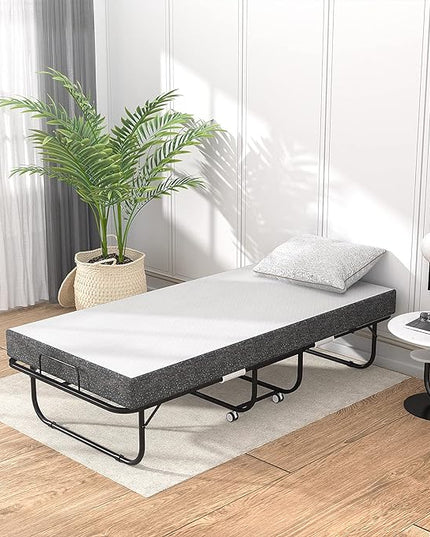 Foxemart Folding Bed with Mattress Portable Foldable Guest Beds Cot Size Rollaway Beds for Adults with Luxurious Memory 5 Inch Foam Mattress and Super Sturdy Frame, 75 x 31 Inch - LeafyLoom