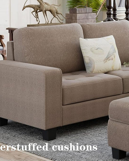 Ottoman&Cup Living Room Furniture Sets,Sectional Corner Sofa L-shape Couch Saving with Storage Ottoman & Cup Holders Design for Large Space Dorm Apartment, Brown F - LeafyLoom