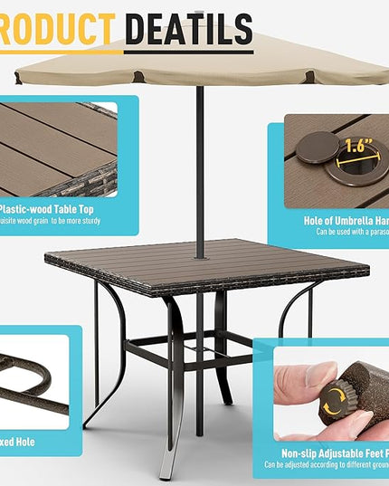 Pamapic 5 Piece Patio Dining Set for 4,Wicker Outdoor Furniture Set for Backyard Garden Deck Poolside with Square Plastic-Wood Table Top,4 Cushions Swivel Rocker Chairs,Removable Cushions(Green) - LeafyLoom