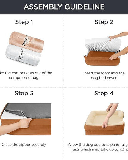 Bedsure Orthopedic Dog Bed for Large Dogs - Big Washable Dog Sofa Beds Large, Supportive Foam Pet Couch Bed with Removable Washable Cover, Waterproof Lining and Nonskid Bottom, Caramel BEDSURE