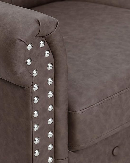 Furinno Bastia Vintage Modern Chesterfield Button Tufted 3-Seater Sofa Couch for Living Room, Brown Faux Leather - LeafyLoom