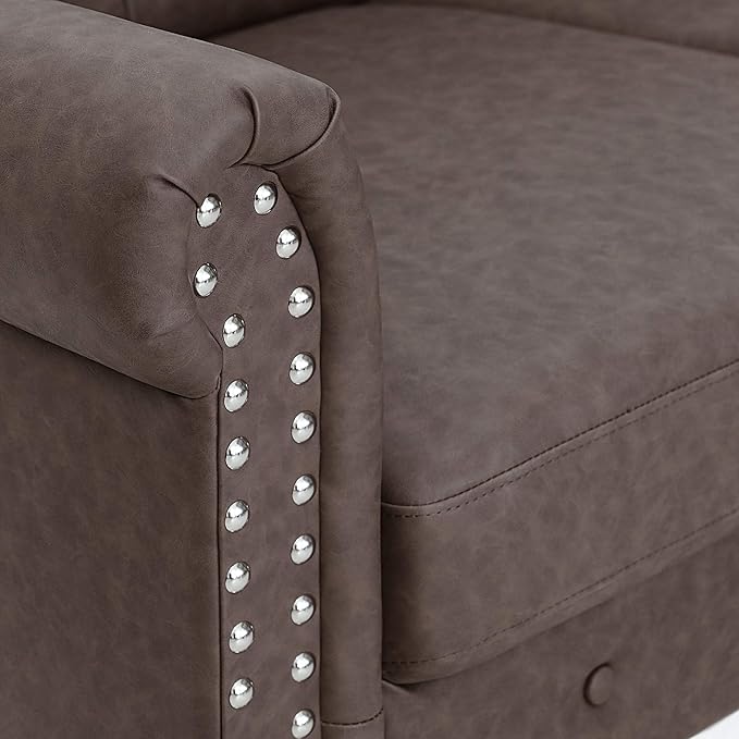 Furinno Bastia Vintage Modern Chesterfield Button Tufted 3-Seater Sofa Couch for Living Room, Brown Faux Leather - LeafyLoom